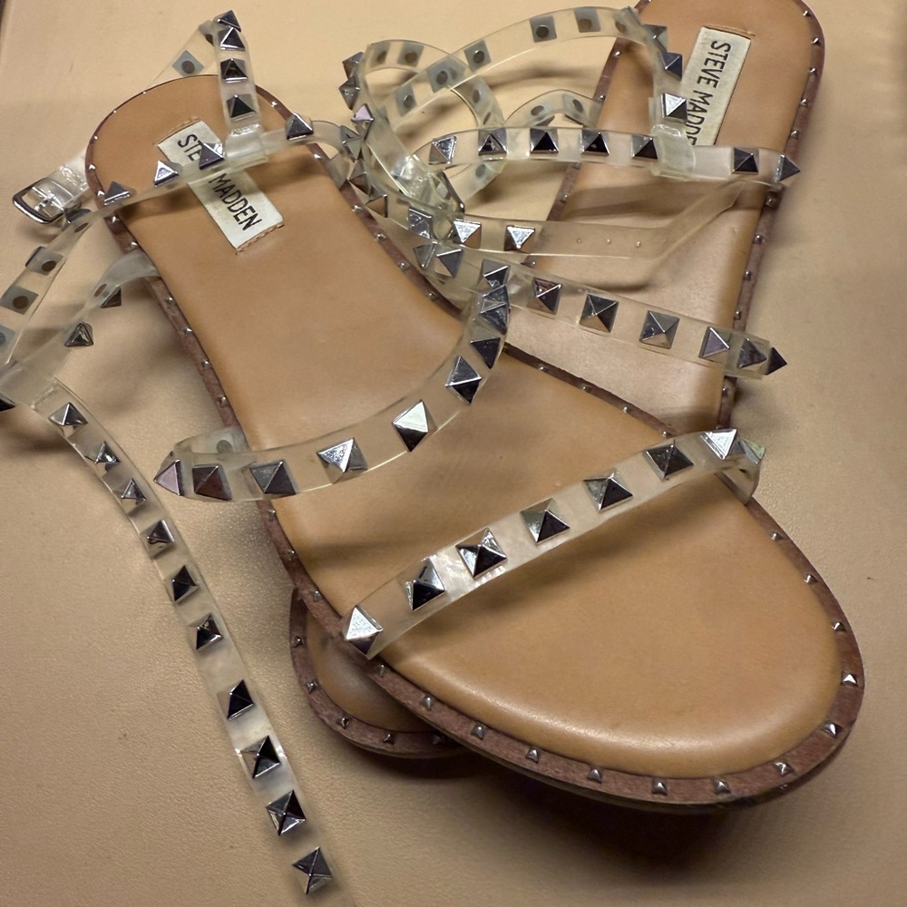 Steve Madden Women's Tan Sandals with Silver Studs